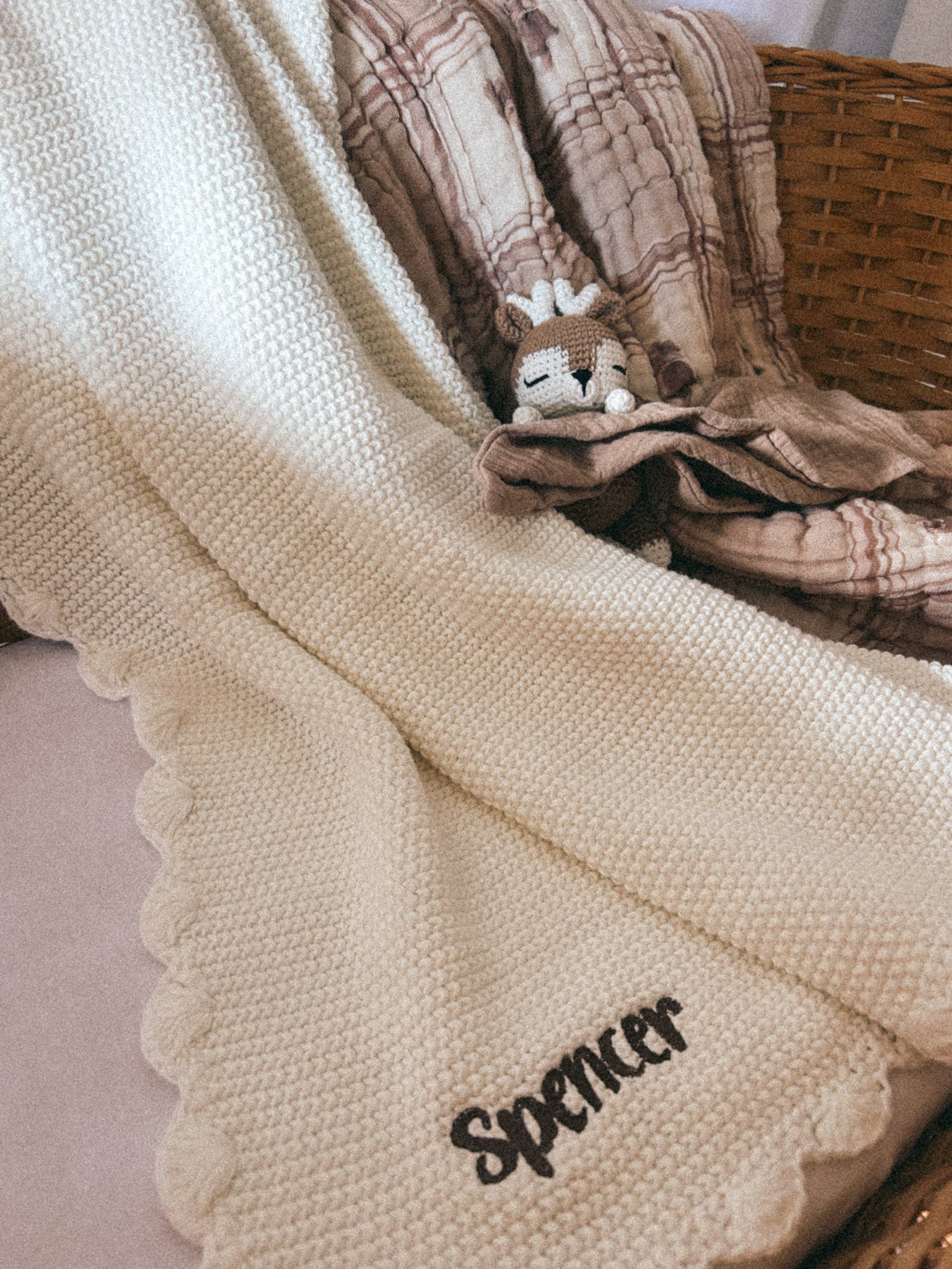 Mini Moss Stitch Baby Blanket Ivory