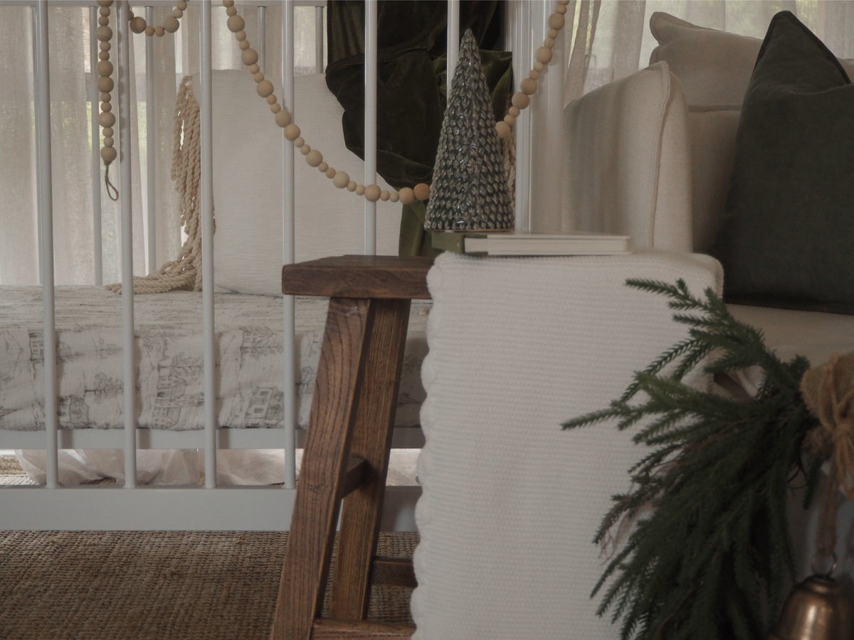 Christmas Toile Organic Muslin Cot Sheet