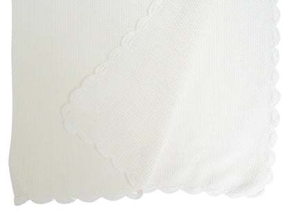 Close-up of ivory moss stitch knit showing texture and softness.