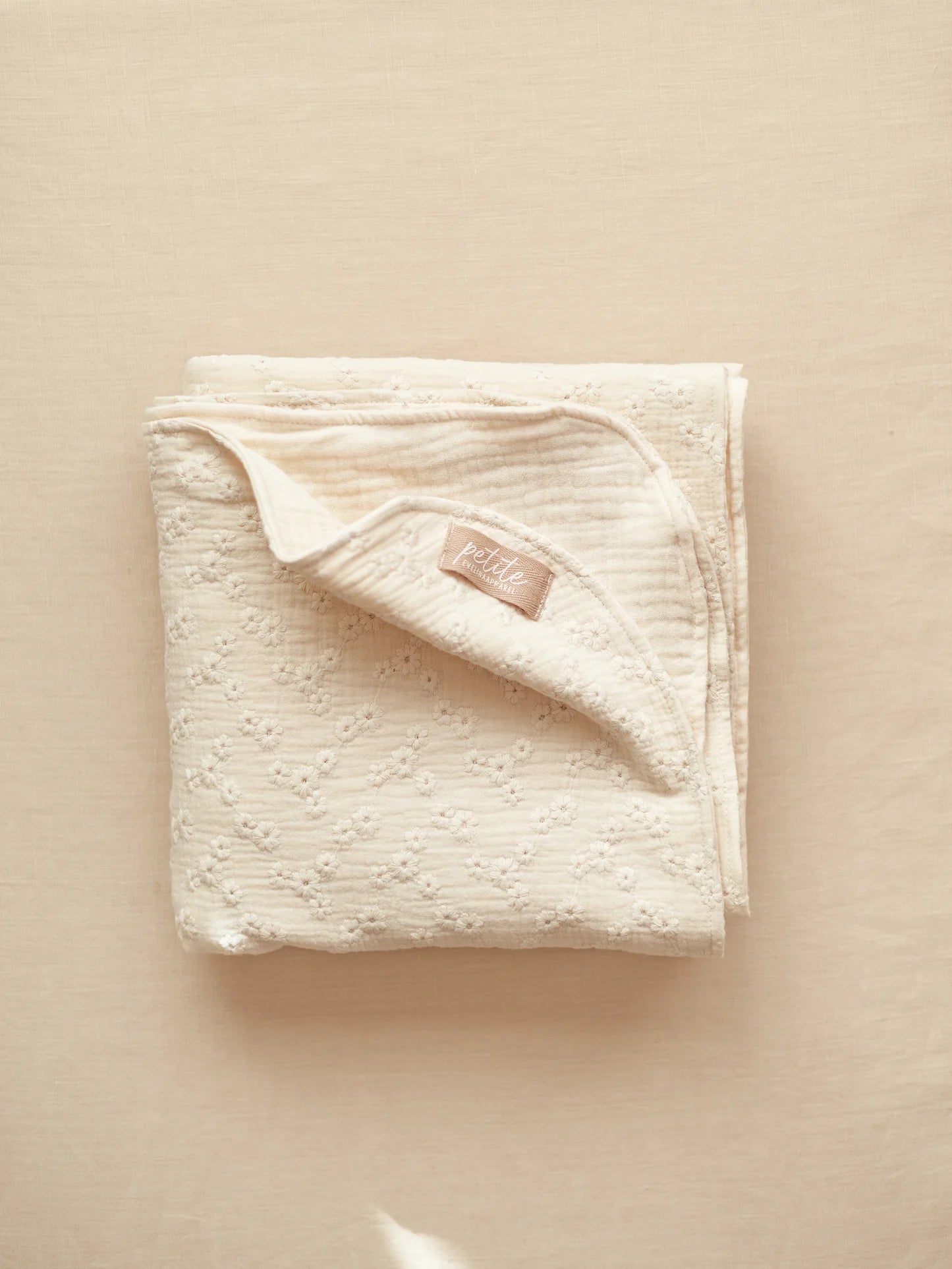 Muslin Baby blanket / Embroidered flowers Ecru: Ecru / Large