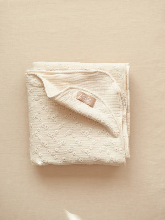 Muslin Baby blanket / Embroidered flowers Ecru: Ecru / Large