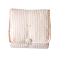 Foldable pink striped quilted change mat displayed flat on a white background.