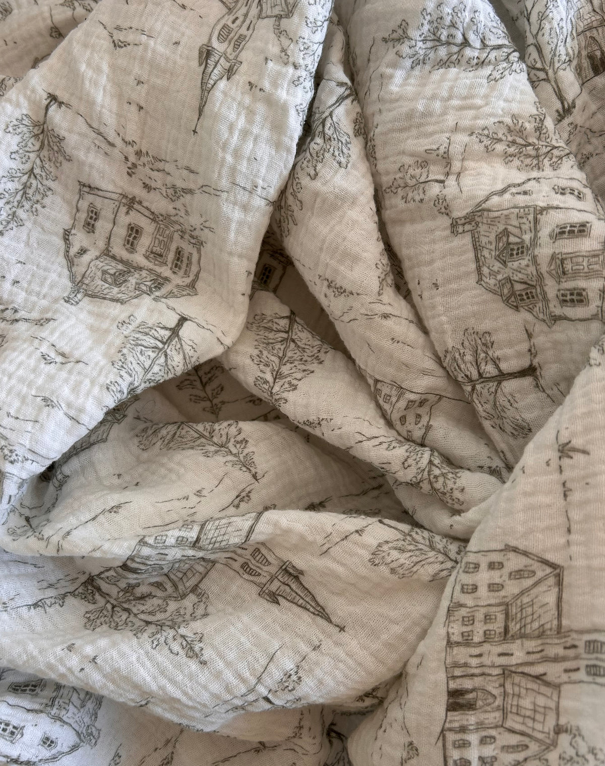 Christmas Toile Organic Muslin Cot Sheet