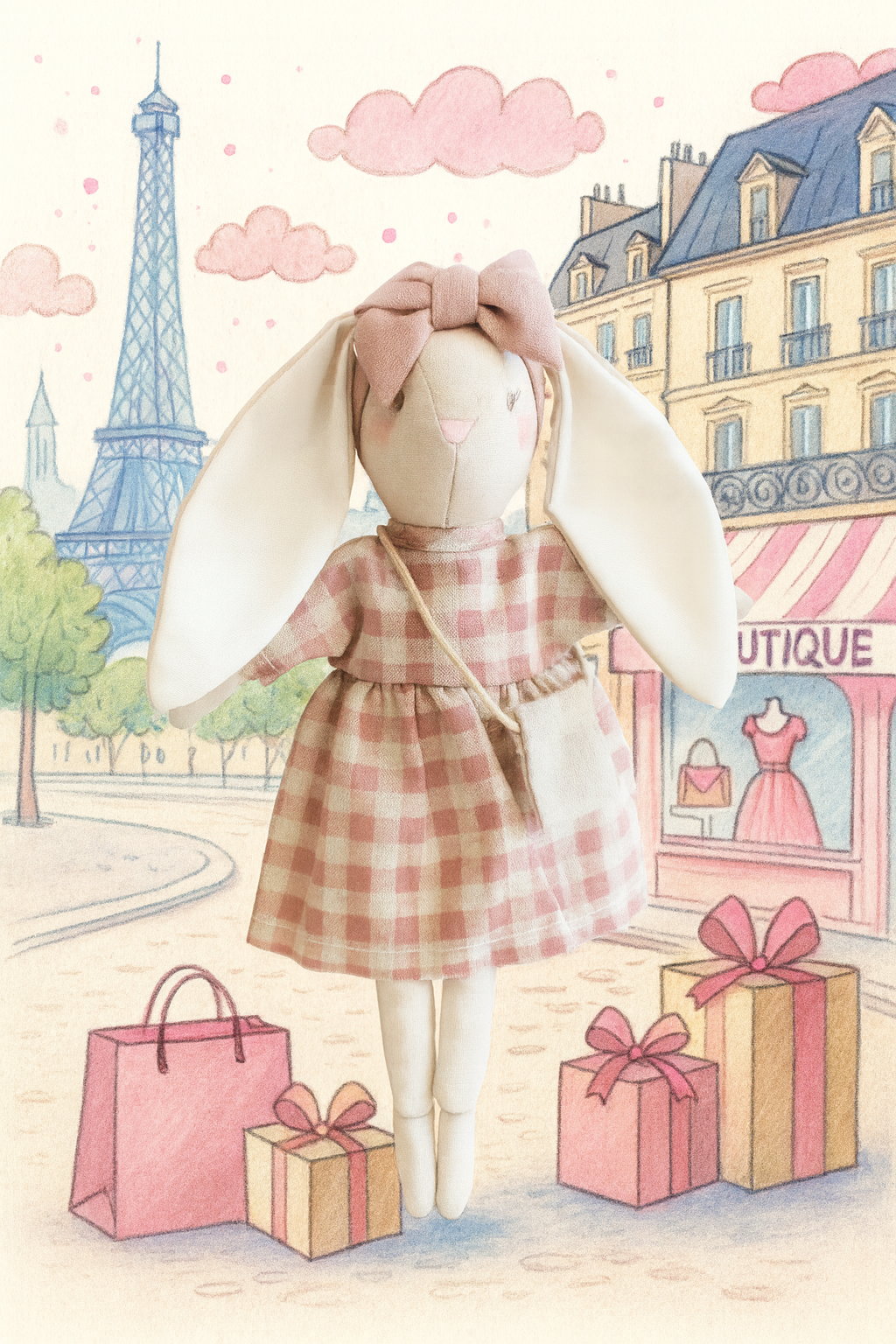 Mini Sofia Bunny 27cm  Rose Check